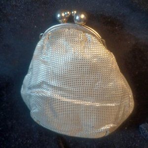 Vintage 1950's Shimmery Silver Small Purse, 6" x 7", Large Silver Ball Clasp